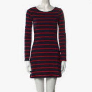 BCBG Navy & Red Long Sleeve Striped Dress